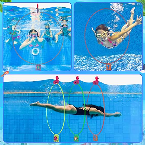 Photo 1 of 15PCS Pool Toys Games Set-5 Diving Through Swim Rings + 5 Flamingo Buoys + 5 Sand Bags for Kids 3,4,5,6,7,8,9,10,11,12 Adults-Swimming Thru Pool Hoop Accessories Water Sport Gifts (Assembly Needed)
