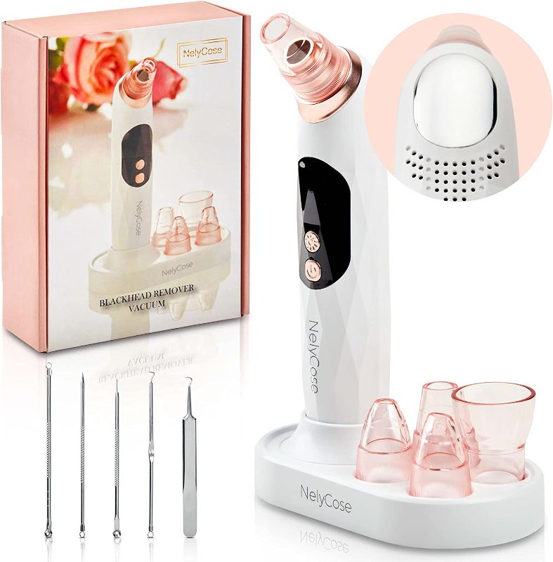 Photo 1 of Blackhead Remover Pore Vacuum with Hot Compress - Acne Comedo Extractor USB Rechargeable Suction Tool with 4 Probes and 3 Adjustable Suction Level for Blackhead Whitehead Acne Removal
