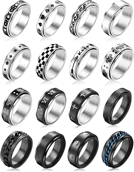 Photo 1 of 16 Pcs Stainless Steel Fidget Rings for Women Men, Spinner Rings for Anxiety Butterfly Matching Rings Wedding Promise Band Rings Size 6-11
SIZE: 7