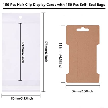 Photo 1 of 150 Pcs Hair Clip Display Cards with 150 Pcs Self- Seal Bags, Hair Bow Holder Cards Rectangular Hair Barrettes Jewelry Display Holder Brown Paper Cardboard for Hair Accessories Display and Organizing
