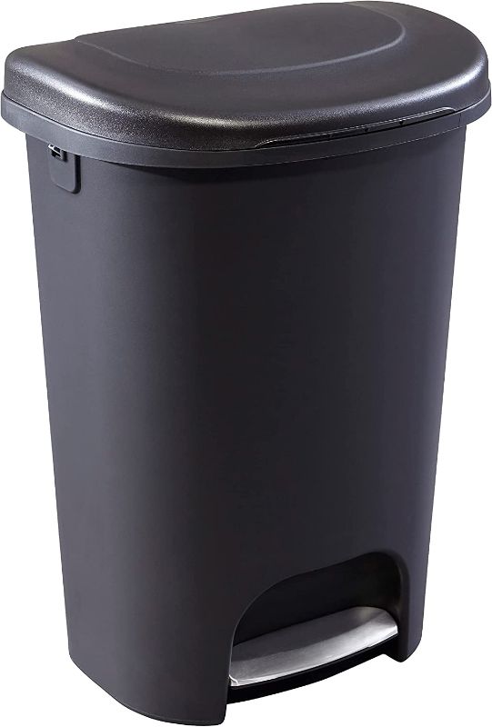 Photo 1 of Rubbermaid Classic 13 Gallon Premium Step-On Trash Can with Lid and Stainless-Steel Pedal, Black Waste Bin for Kitchen