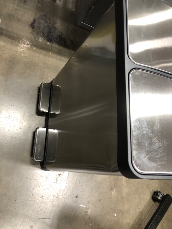 Photo 4 of *** DENTS** iTouchless SoftStep 16 Gallon Dual Compartment Trash Can Recycler, 61 Liter Stainless Steel 2 x 8 Gallon Color Coded Removable Inner Buckets, Soft and Gentle Open/Close Lid Stainless Silver 60 Liter, Base