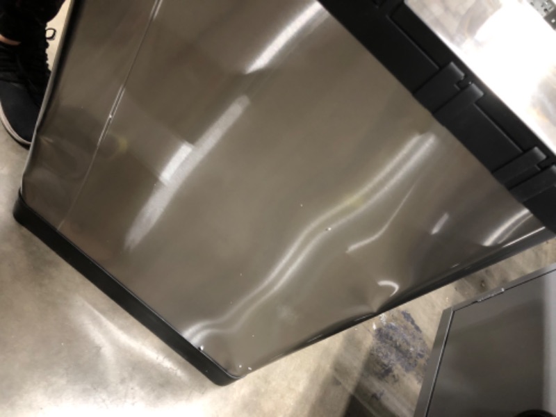 Photo 1 of *** DENTS** iTouchless SoftStep 16 Gallon Dual Compartment Trash Can Recycler, 61 Liter Stainless Steel 2 x 8 Gallon Color Coded Removable Inner Buckets, Soft and Gentle Open/Close Lid Stainless Silver 60 Liter, Base