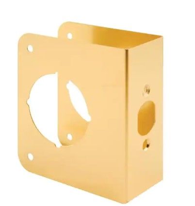 Photo 1 of 1-3/4 in. x 4-1/2 in. Thick Solid Brass Lock and Door Reinforcer, 2-1/8 in. Single Bore, 2-3/4 in. Backset
