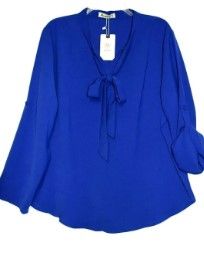 Photo 1 of MOYABO Women Blouse Top 2XL Royal Blue Roll Long Sleeve Bow Tie Neck New
