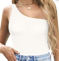 Photo 1 of ALGALAROUND Womens One Shoulder Tank Tops Ribbed Sleeveless Long Sleeve Bodycon T-Shirt
