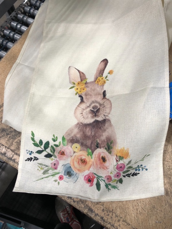 Photo 1 of 92 IN LONG BUNNY WITH FLOWERS CANVAS TABLE RUNNER