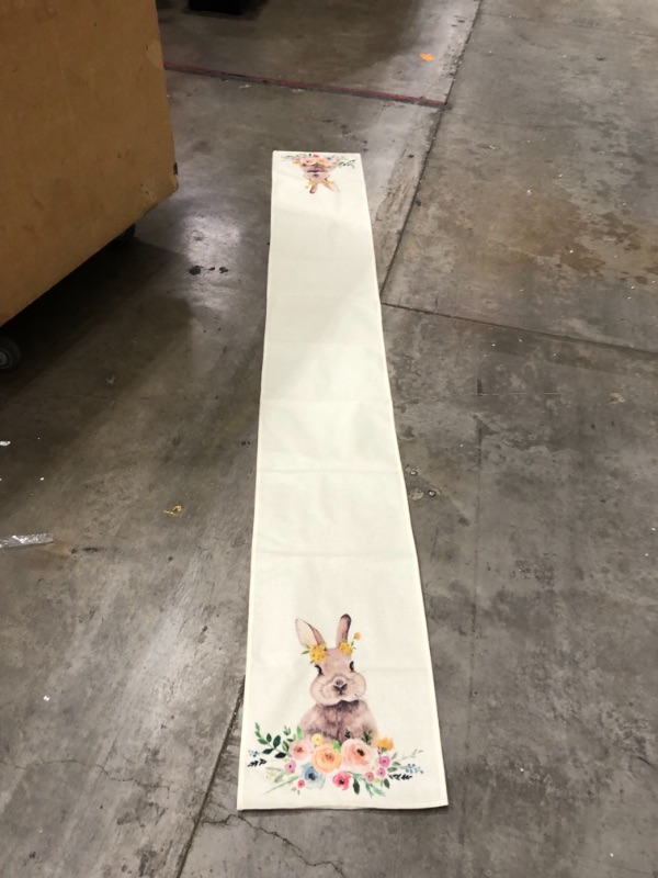 Photo 1 of 92 IN LONG BUNNY WITH FLOWERS CANVAS TABLE RUNNER
