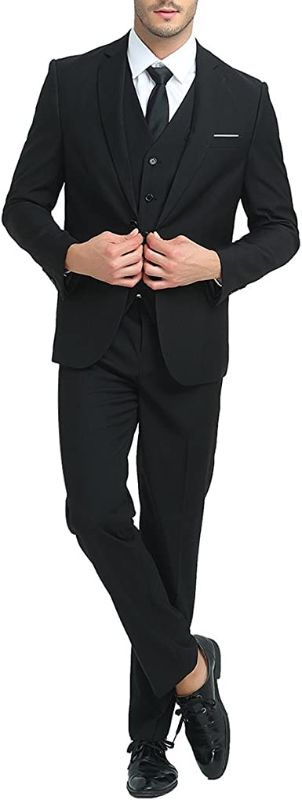 Photo 2 of Cloudstyle Mens 3-Piece Suit Notched Lapel One Button Slim Fit Formal Jacket Vest Pants Set X-LARGE
