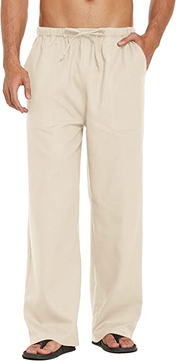 Photo 1 of COOFANDY Mens Linen Loose Casual Lightweight Elastic Waist Yoga Beach Pants LARGE
