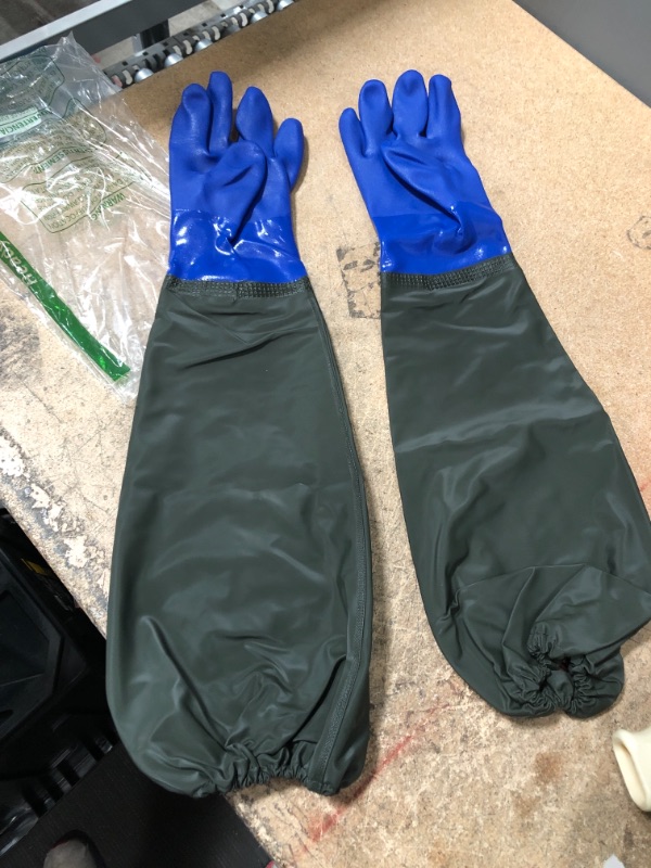 Photo 2 of  PVC Chemical Resistant Gloves, Long Rubber Gloves, Long Waterproof Gloves and Heavy Duty Waterproof Gloves for Chemical and Acid Work, 25 inches, Large-(Blue)