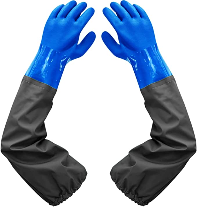 Photo 1 of  PVC Chemical Resistant Gloves, Long Rubber Gloves, Long Waterproof Gloves and Heavy Duty Waterproof Gloves for Chemical and Acid Work, 25 inches, Large-(Blue)