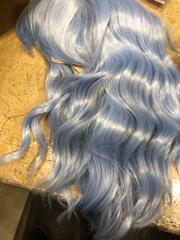 Photo 1 of 14 Inches Blue Wig Short Curly Wig with Bangs Women Girl's Charming Wig Sky Blue Wig Synthetic Wig with Wig Cap