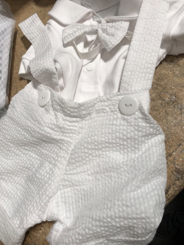 Photo 2 of Dashiroll Baby Boy Suit,White Linen Baptism Outfit Romper Wedding Party Outfits 3Pcs(3-36 Months)
