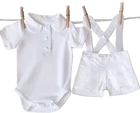 Photo 1 of Dashiroll Baby Boy Suit,White Linen Baptism Outfit Romper Wedding Party Outfits 3Pcs(3-36 Months)
