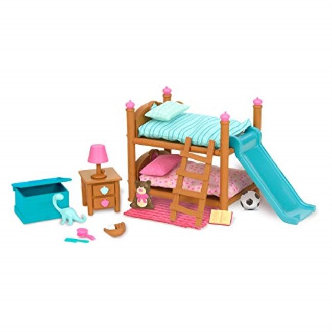 Photo 1 of Lil Woodzeez Bunk Beds Playset Miniature Bedroom Furniture and Accessories 18Pc Toy Set with Bed Toys Book and More Gifts for Kids Age 3
