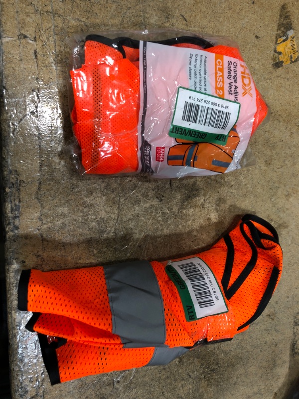 Photo 2 of (x2) Hi Visibility Orange Class 2 Reflective Adjustable Safety Vest
