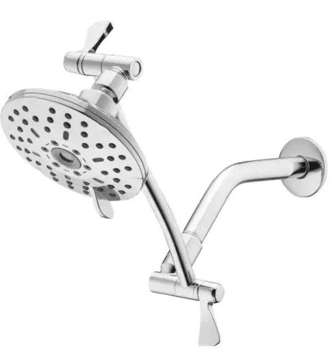 Photo 1 of 3-Spray Patterns with 1.8 GPM 5.4 in Wall Mount Fixed Shower Head with Adjustable Shower Arm in Chrome
