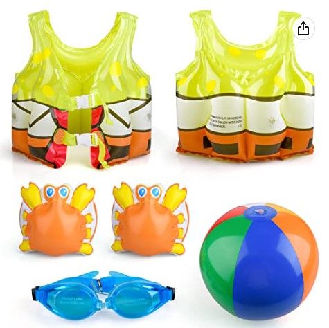 Photo 1 of (2) Biulotter 5pcs Summer Pool Toys Set,Inflatable Swimming Vest for Kids,Swim Vest Pool Floats Swimming Trainer Vest with Adjustable Strap Summer Pool Toy for Toddlers Kids for Beach Pool
