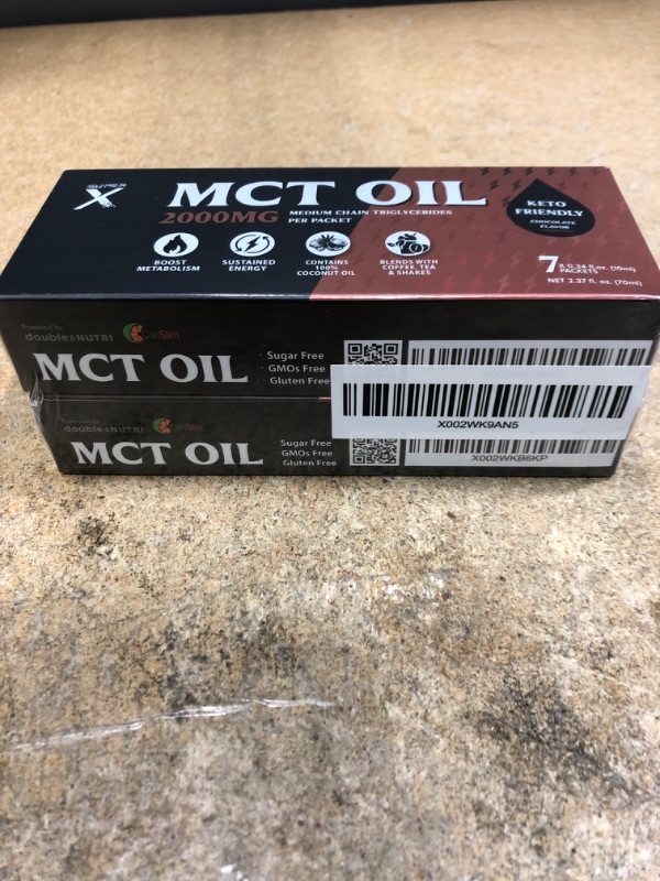 Photo 2 of (X2) SuperX Mct Oil Packets, Special Oil Bomb for Bulletproof Keto Coffee, Extracted from 100% Coconut Oil, 1 Box of 7 Packs Total of 10 ml Each, Increase Basal Metabolic Rate, Chocolate Flavor
EX: 07/07/2023