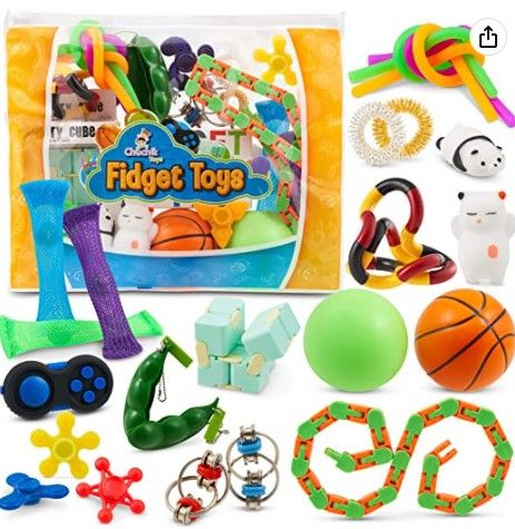 Photo 1 of (X2) Sensory Fidget Toys 23-Pack – Stress Relief Toys for Focus & Calm – Toy Box & Party Favor Fidget Pack + Reusable Bag – Fidget Spinner, Stress Ball, Infinity Cube, Sensory Toy Rings, & More by Chuchik
