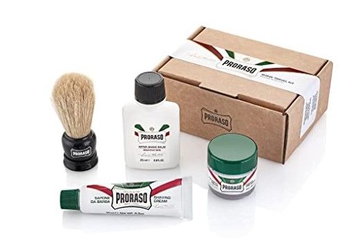 Photo 1 of (X2) Proraso Travel Sized Shaving Kit for Men | Pre-Shave Cream, Shaving Cream, After Shave Balm & Boar-Bristle Brush for All Skin Types

