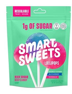 Photo 1 of (X8) SmartSweets Lollipops, Blue Raspberry & Watermelon, Hard Candy with Low Sugar (1g), Low Calorie (60), No Artificial Sweeteners, Vegan, Gluten-Free, Non-GMO, Healthy Snack for Kids & Adults, 3oz
EX:08/18/2022