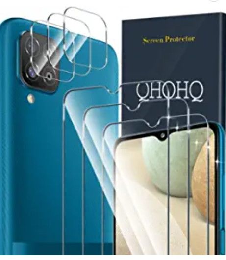 Photo 1 of (X5) QHOHQ 3 Pack Screen Protector for Samsung Galaxy A12 ? A12 Nacho ? M12 with 3 Packs Camera Lens Protector,Tempered Glass Film,9H Hardness, HD, Anti-Scratch, 2.5D Edge, Anti-Fingerprint, Easy Install
