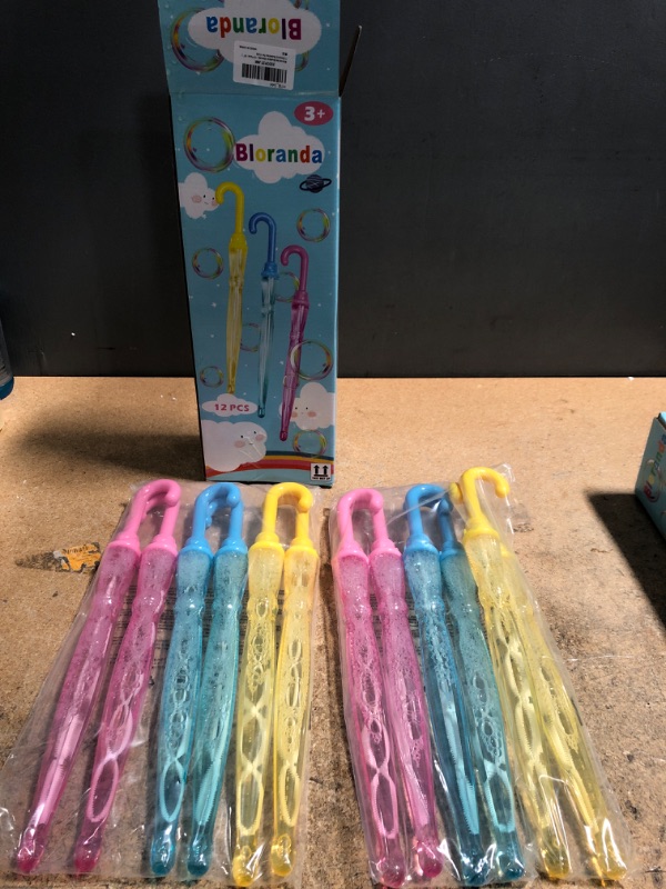Photo 1 of Bloranda 12 Pack 15'' Bubble Wands Bulk - Large Bubble Wand | Umbrella Big Bubble Wand 3 Colors Bubble Wand Party Favors Summer Toys Outdoor Play Toys Birthday Party
