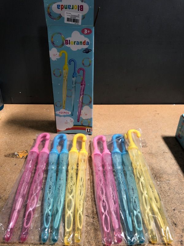 Photo 2 of Bloranda 12 Pack 15'' Bubble Wands Bulk - Large Bubble Wand | Umbrella Big Bubble Wand 3 Colors Bubble Wand Party Favors Summer Toys Outdoor Play Toys Birthday Party
