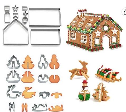 Photo 1 of (x3)?18Pcs?Christmas House Cookie Cutter Set, 3D Gingerbread House Cutters Kit, Christmas House Biscuit Cookie Mold, Christmas Holiday DIY Baking Tools with Christmas Tree, Snowman, Reindeer, Sled Shapes
