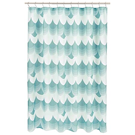 Photo 1 of Amazon Basics Fun and Playful Ocean Waves Printed Pattern Kids Microfiber Bathroom Shower Curtain - Ocean Waves, 72 Inch
