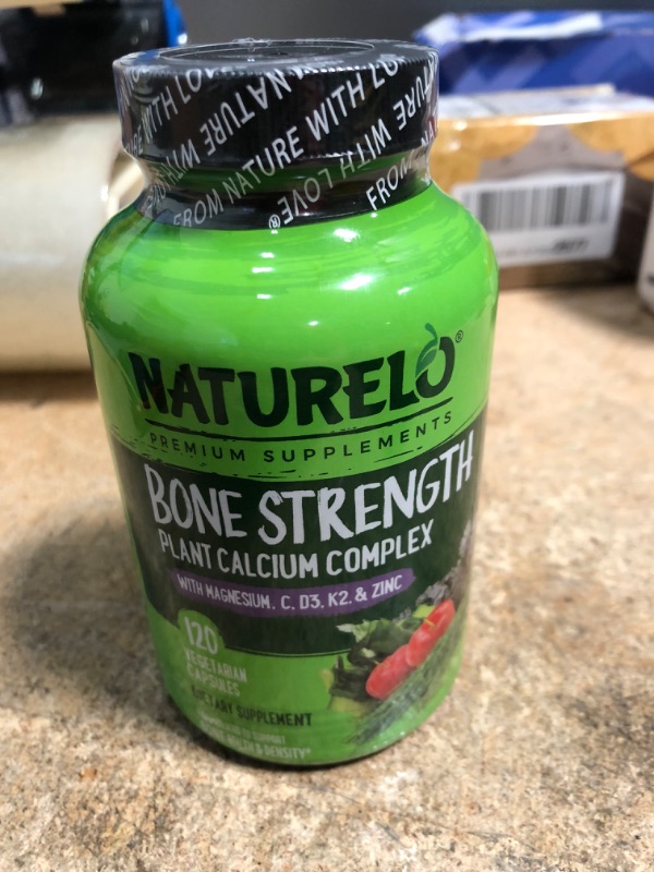 Photo 2 of **EXPIRES MAY11/2025** NATURELO Bone Strength - Plant-Based Calcium, Magnesium, Potassium, Vitamin D3, VIT C, K2 - GMO, Soy, Gluten Free Ingredients - Whole Food Supplement for Bone Health - 120 Vegan Friendly Capsules
