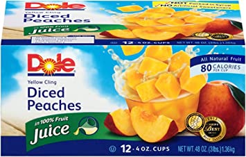 Photo 1 of ** expires apr20/2022** Dole Yellow Cling Diced Peaches - 12 CT- 4oz cups
