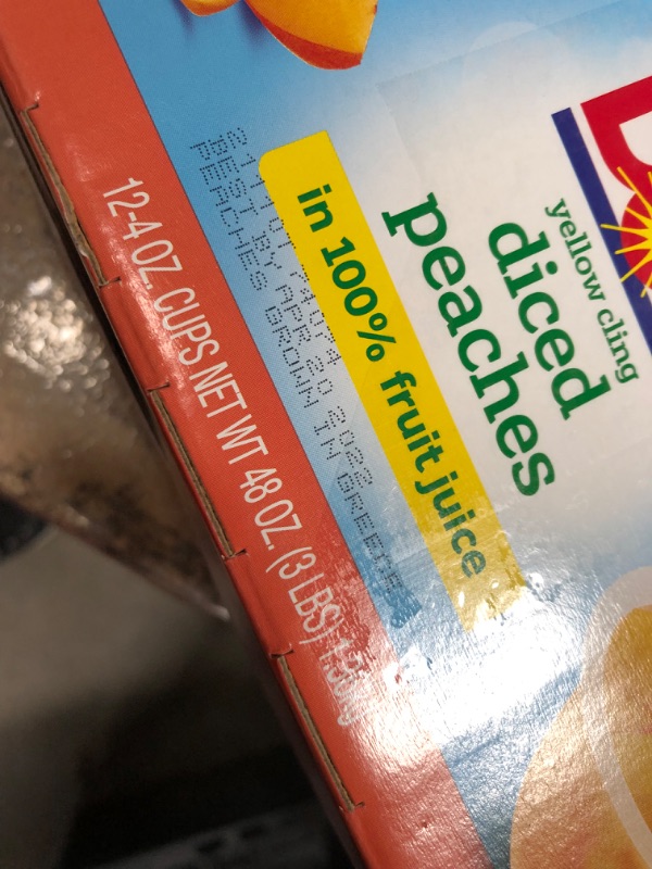 Photo 1 of ** expires apr20/2022** Dole Yellow Cling Diced Peaches - 12 CT- 4oz cups

