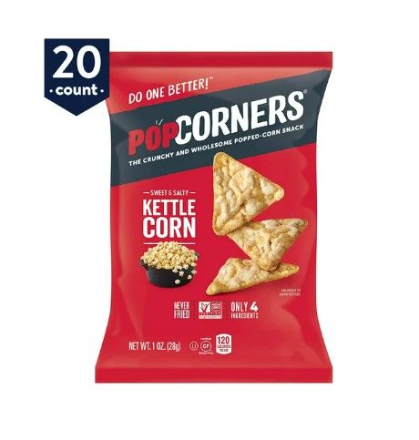 Photo 1 of **EXPIRES JUL12/2022** PopCorners Popped Gluten Free Corn Snacks, Kettle Corn, 1 oz Bags, 20 Count
