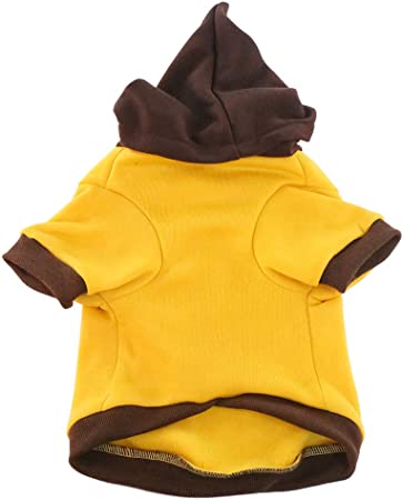 Photo 1 of Pet Clothing Puppy Spring and Autumn Style Hooded Hoodie Casual Style Small pet Party Clothes (Yellow Stripes, Medium)
