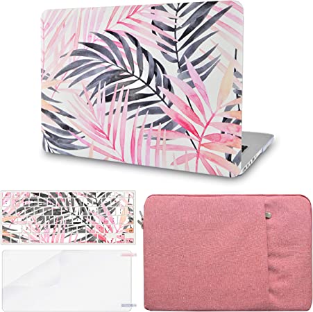 Photo 1 of KECC Compatible with MacBook Pro 13 inch Case 2019-2016 with Touch Bar A2159 A1989 A1706 A1708 Protective Plastic Hard Shell + Keyboard Cover + Sleeve + Screen Protector (Leaf - Pink Grey)
