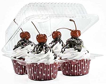 Photo 1 of 4 Compartment Cupcake Boxes | Clear Plastic Cupcake Container - Disposable Cupcake Holders