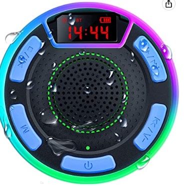 Photo 1 of DuoTen Bluetooth Shower Speaker, IPX7 Waterproof Wireless Portable Speakers with LED Light Show, FM Radio, Suction Cup, Loud Stereo Sound and Deep Bass for Beach, Pool, Party, Travel, Outdoors
