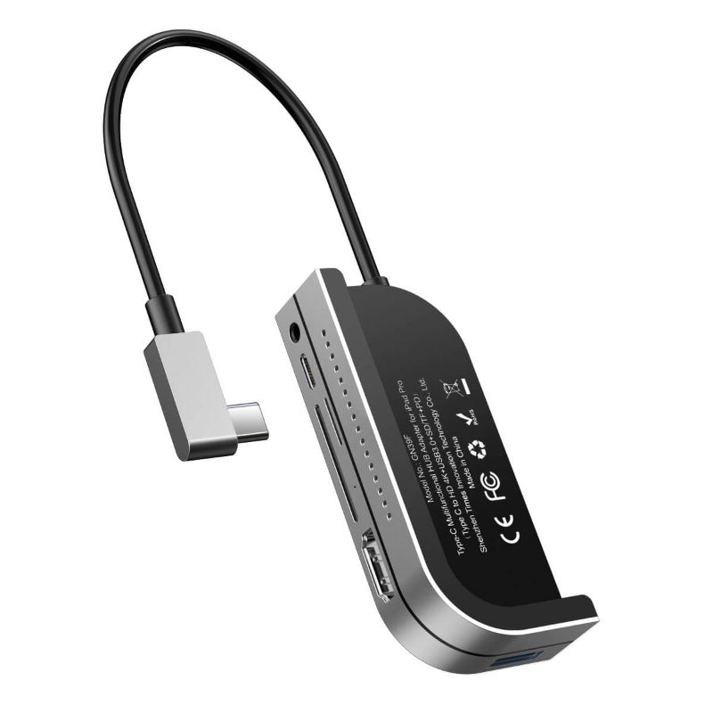 Photo 1 of Baseus Bend Angle No.7 Multifunctional Type-C HUB Converter 6-in-1 Adapter for iPad Pro 2018 2020 12.9/11 inch, Docking Station with 4K HDMI, USB-C PD Charging, SD/Micro Card Reader, USB 3.0 & 3.5mm Headphone Jack (Dark gray)
