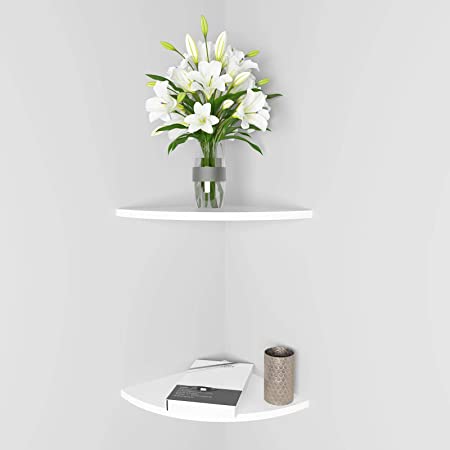 Photo 1 of 11 Inch Set of 2 Corner Wall Mounted Floating Shelf White,for Kitchen Room ,Living Room,Bathroom and Any Wall Corner Decor Display.
