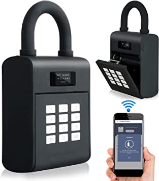 Photo 1 of Security Key Lock Box, Bluetooth Smart Secured Lock Box with Management APP, Electronic Digital Security Safe Lock Box with Functions of Remote Authorization and Viewing Unlocking Records, Black
