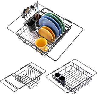 Photo 1 of 2-in-1 Dish Drying Rack in Sink with Detachable Plate Rack, Expandable Dish Drainer Over The Sink or on Kitchen Counter with Removable Utensil Holder, Kitchen Dish Dryer Rack for Inside Sink, Black
