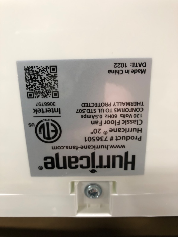 Photo 2 of *Tested* Hurricane Box Fan - 20 Inch, Classic Series, Floor Fan with 3 Energy Efficient Speed Settings, Compact Design, Lightweight - ETL Listed, White Box Fan 20"