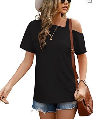 Photo 1 of JINKESI Women's Short Sleeve Tunic Tops Casual Cold Shoulder Blouse Shirt XL
