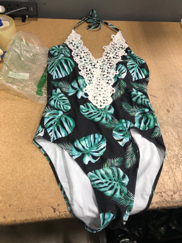 Photo 2 of Blooming Jelly Women's Vintage One Piece Swimsuit Lace Tummy Control Halter Swimwear Bathing Suit XL.
