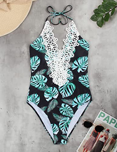 Photo 1 of Blooming Jelly Women's Vintage One Piece Swimsuit Lace Tummy Control Halter Swimwear Bathing Suit XL.
