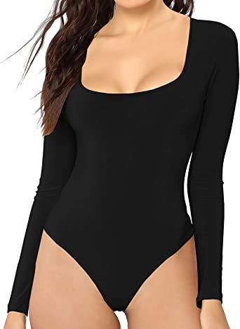 Photo 1 of MANGDIUP Women's Scoop Neck Long Sleeve Basic Bodysuits Jumpsuits MEDIUM.
