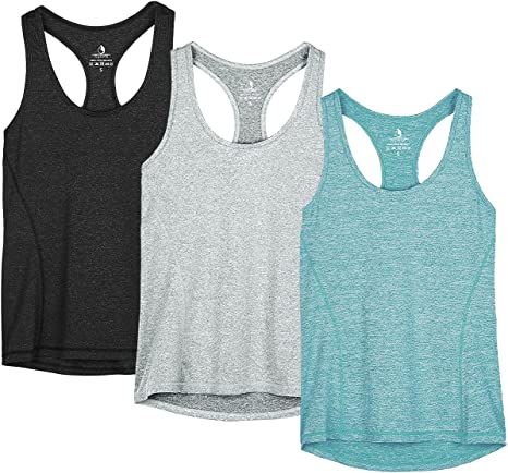 Photo 1 of icyzone Workout Tank Tops for Women - Racerback Athletic Yoga Tops, Running Exercise Gym Shirts(Pack of 3) SMALL.
